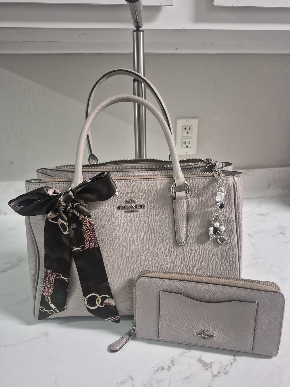 Coach Taupe Leather Satchel with Matching Zip Wallet